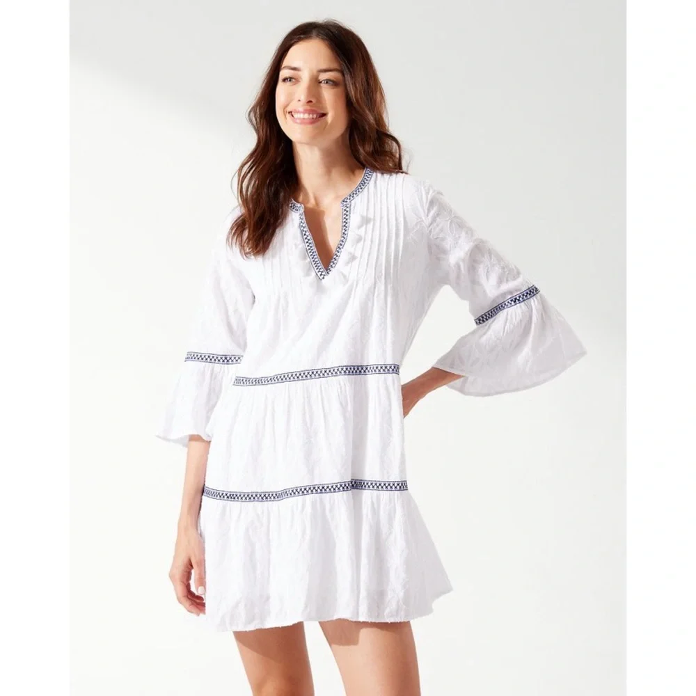 Tommy Bahama Cotton Clip Embroidered Tier Dress